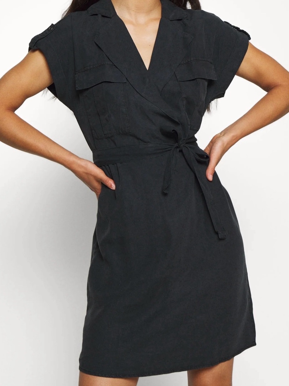Noisy May Utility Shirt Wrap Tie Dress Lyocell Tencel S/S Classic Black Medium